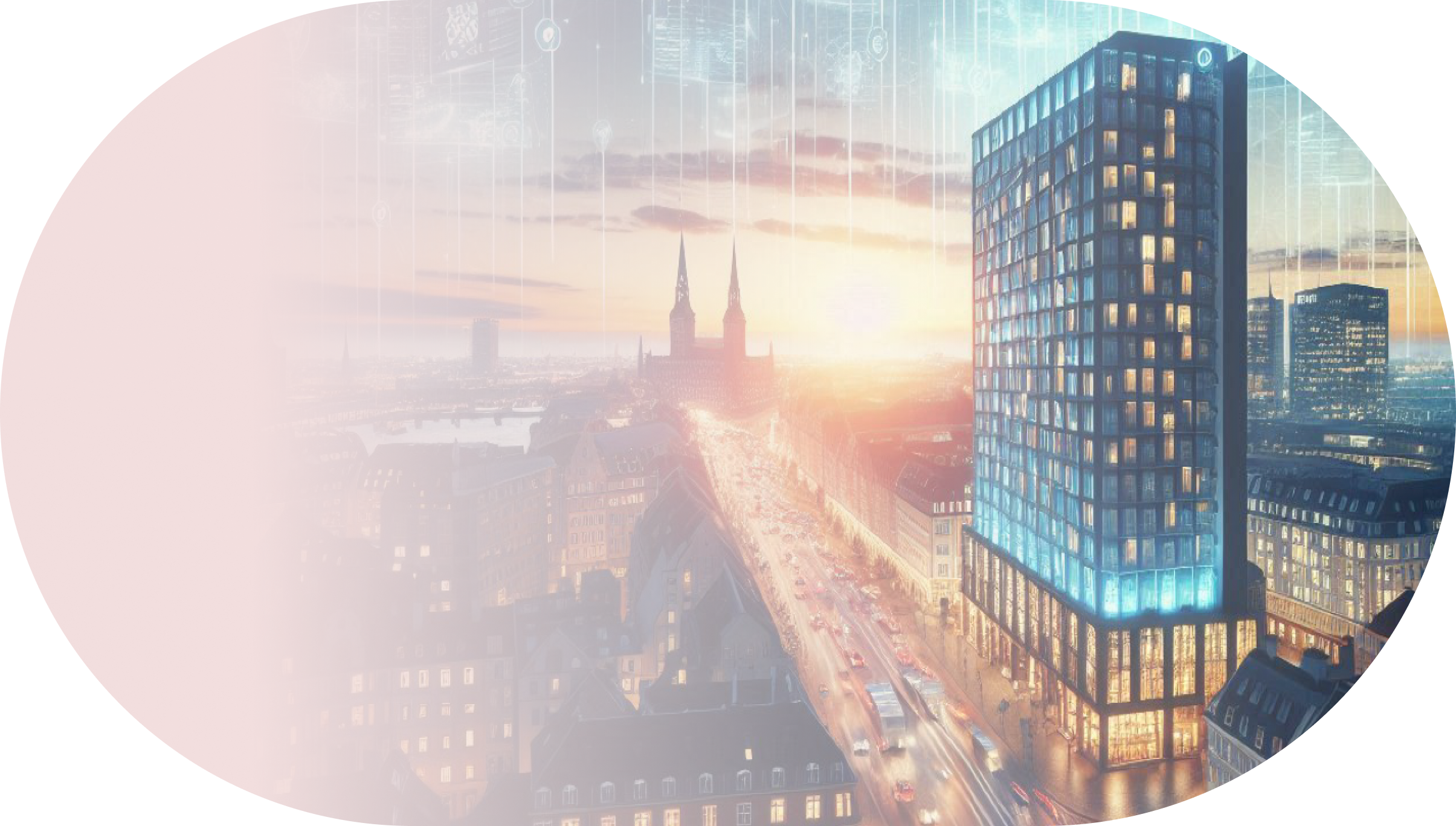 Cityscape with a modern building